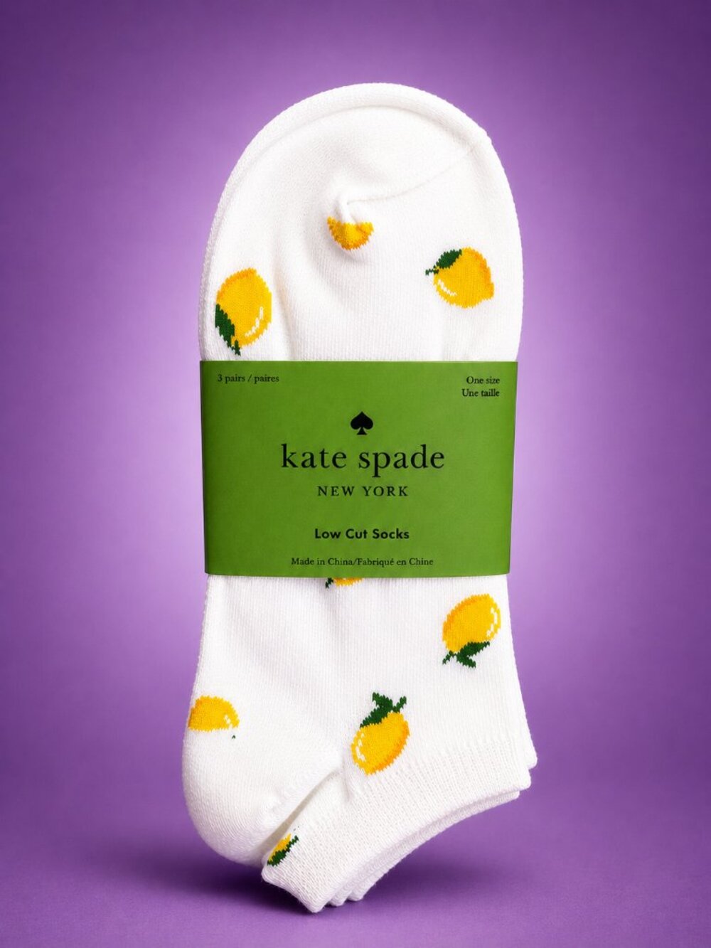 KATE SPADE New York Lemon Print Low Cut Socks 3 Pair Pack NWT - Picture 3 of 8